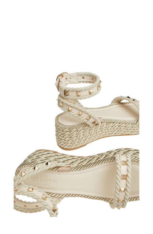 Valentino Garavani Rockstud Flatform Espadrille Sandal In White