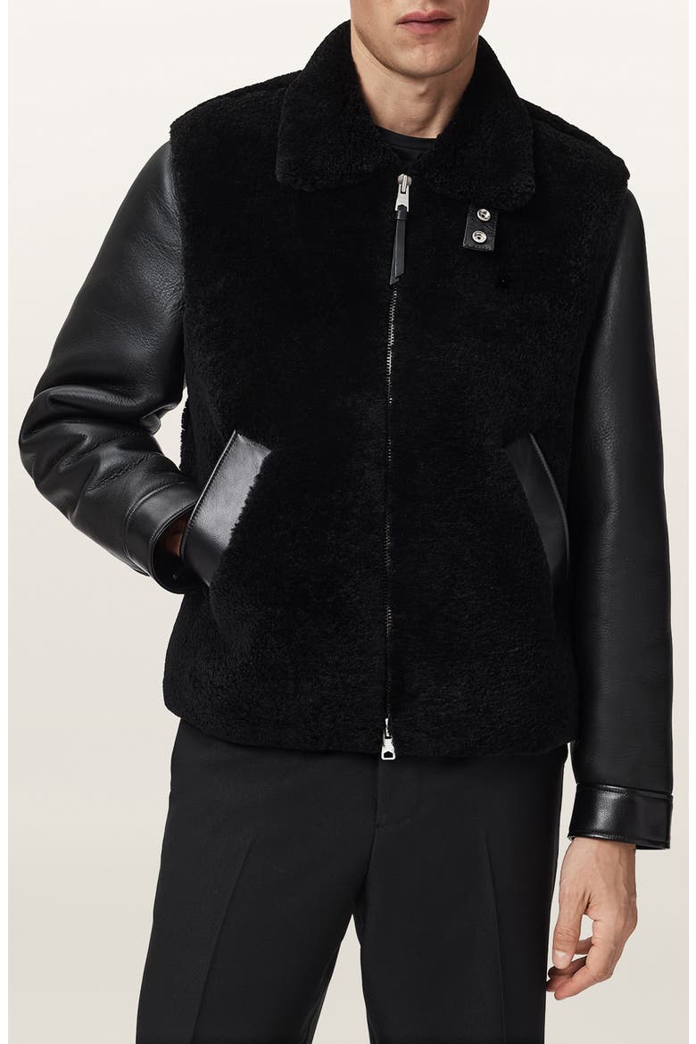 Conyer Genuine Shearling Pilot Leather Jacket, Main, color, BLACK