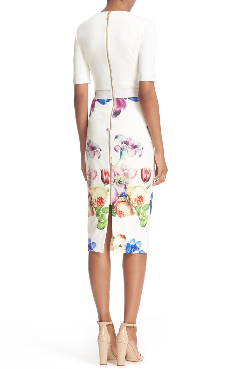 Ted Baker London 'Tapestry Floral' Belted Print Midi Sheath Dress, Alternate, color, 