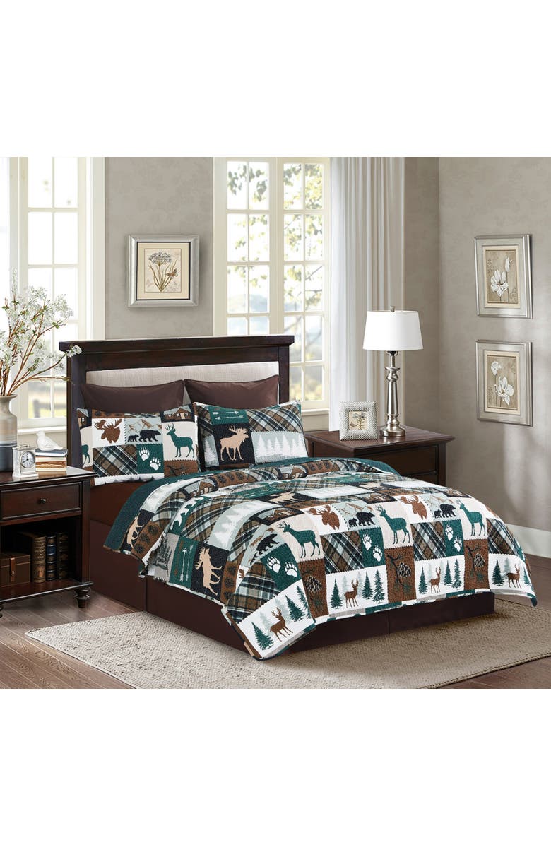 C&F Home Fletcher Forest Rustic Lodge Cotton Quilt Set - Reversible and Machine Washable, Main, color, Brown