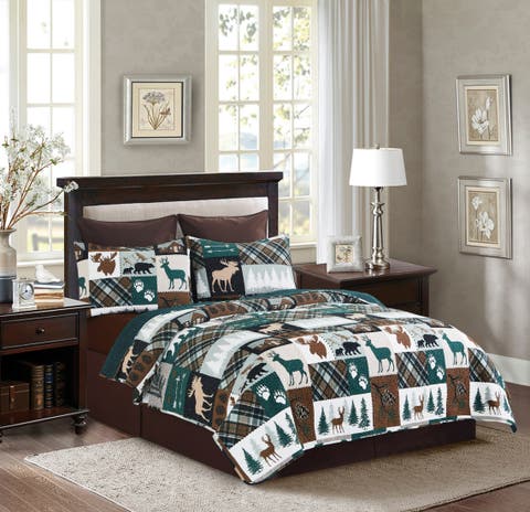 Fletcher Forest Rustic Lodge Cotton Quilt Set - Reversible and Machine Washable