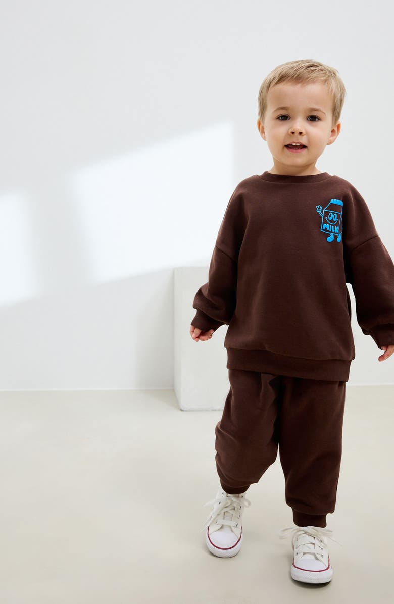 NEXT Kids' Chocolate Milk Sweatshirt & Sweatpants Set, Alternate, color, Brown