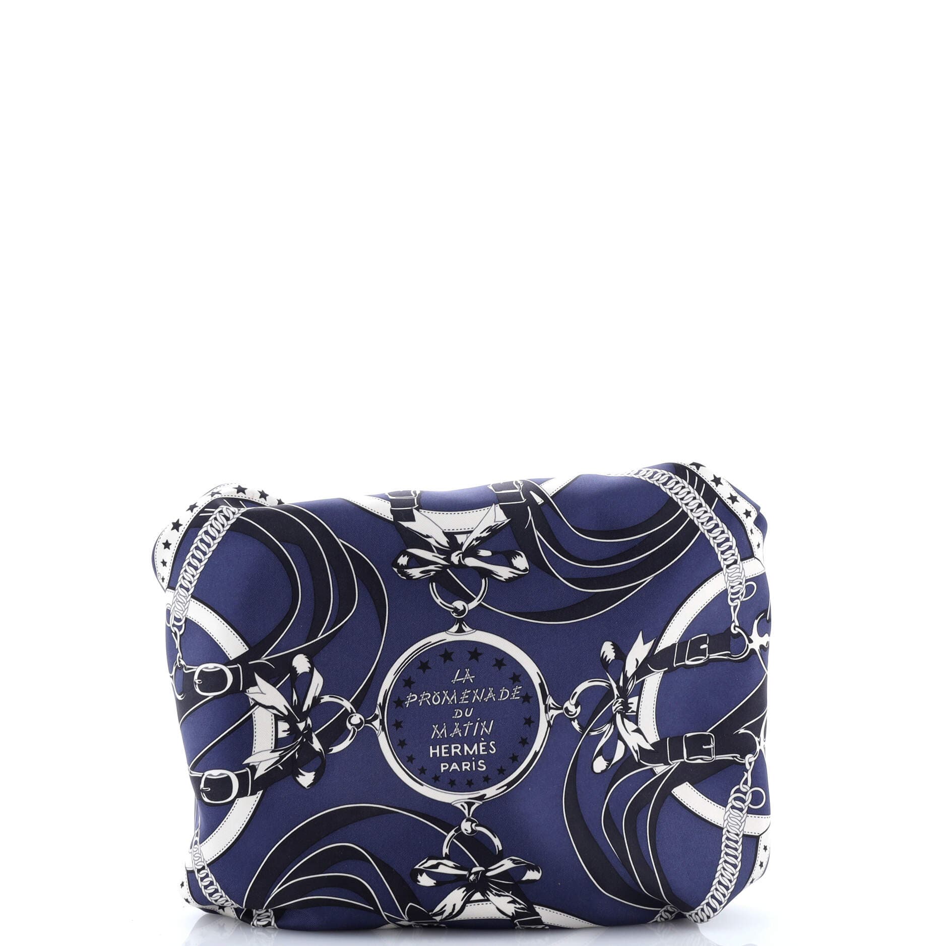 Pre-Owned Hermes Balusoie Bag Printed Silk and Leather, Alternate, color, Blue