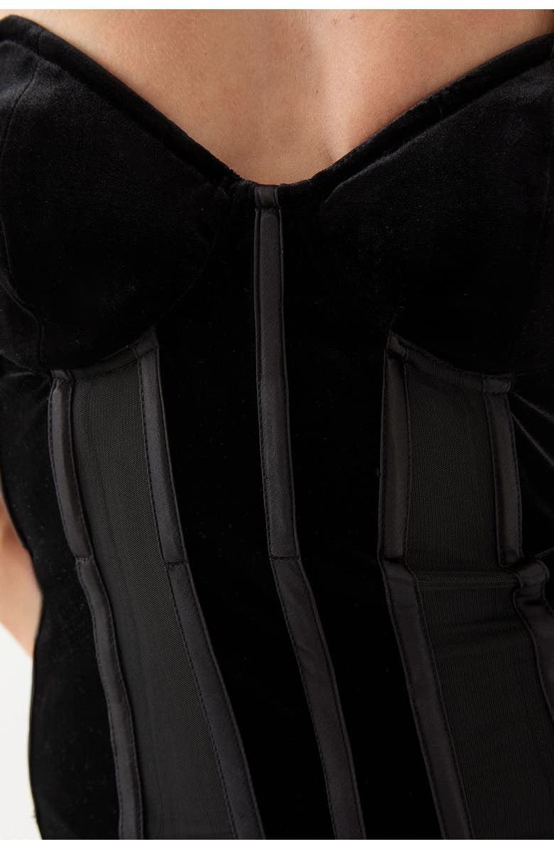 MissPap Premium Tailored Mesh Panel Velvet Dress, Alternate, color, Black