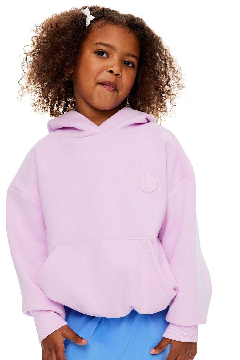 Kid's Sienna Bubble Hem Oversized Hoodie, Alternate, color, Pale Violet Badge