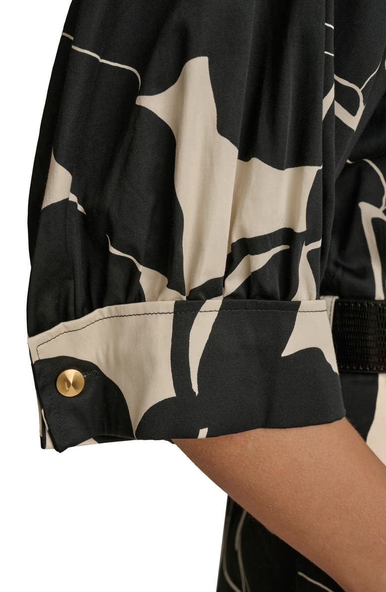 DONNA KARAN Printed Belted Midi Shirtdress, Alternate, color, Black/ Parchment