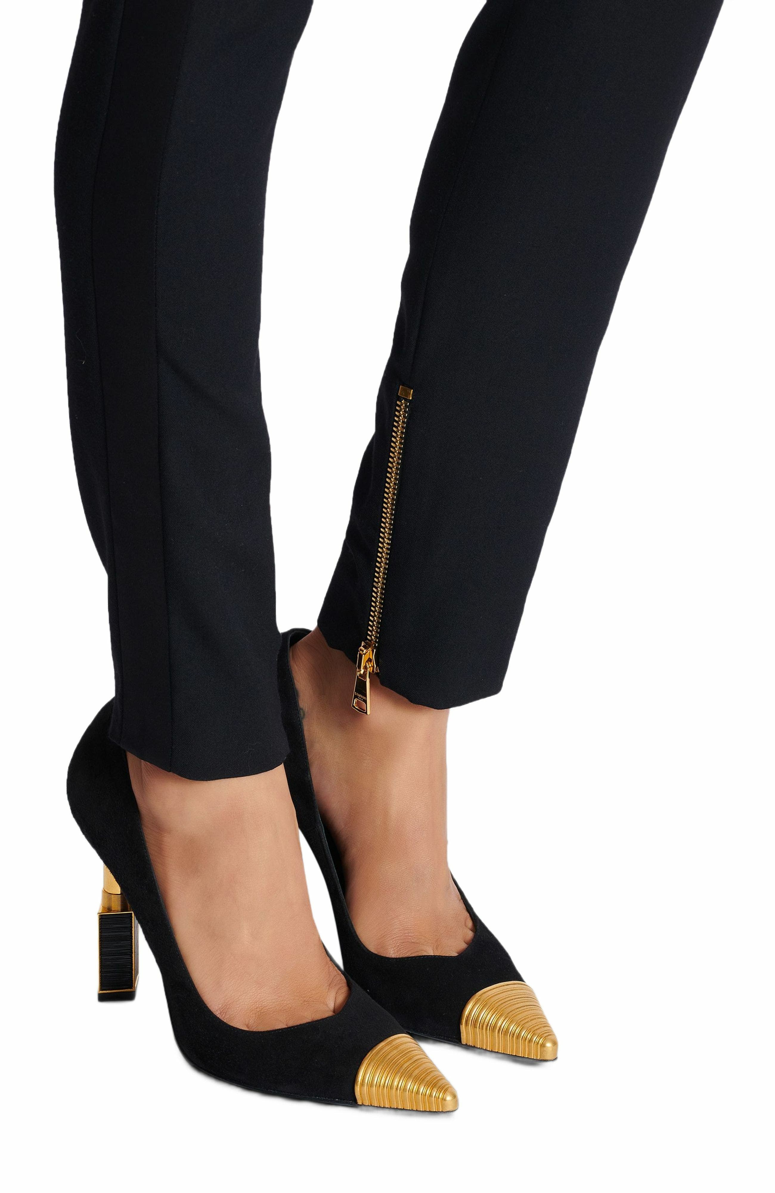 Balmain Lipstick Pumps In Suede Leather And Brass, Alternate, color, 