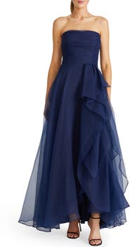 Theia Teresa Strapless Draped Gown