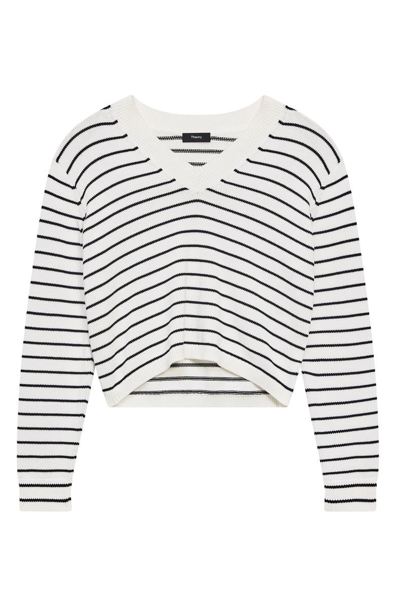 Theory Waverly Stripe Cotton V-Neck Crop Sweater, Alternate, color, White/ Black