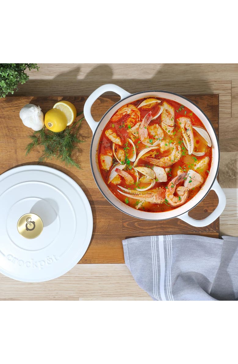 Crockpot 5 Quart Round Enameled Cast Iron Dutch Oven with Lid, Alternate, color, White