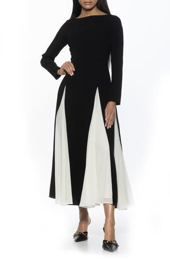 Alexia Admor Elodie Floral Long Sleeve Maxi Dress In Black/white