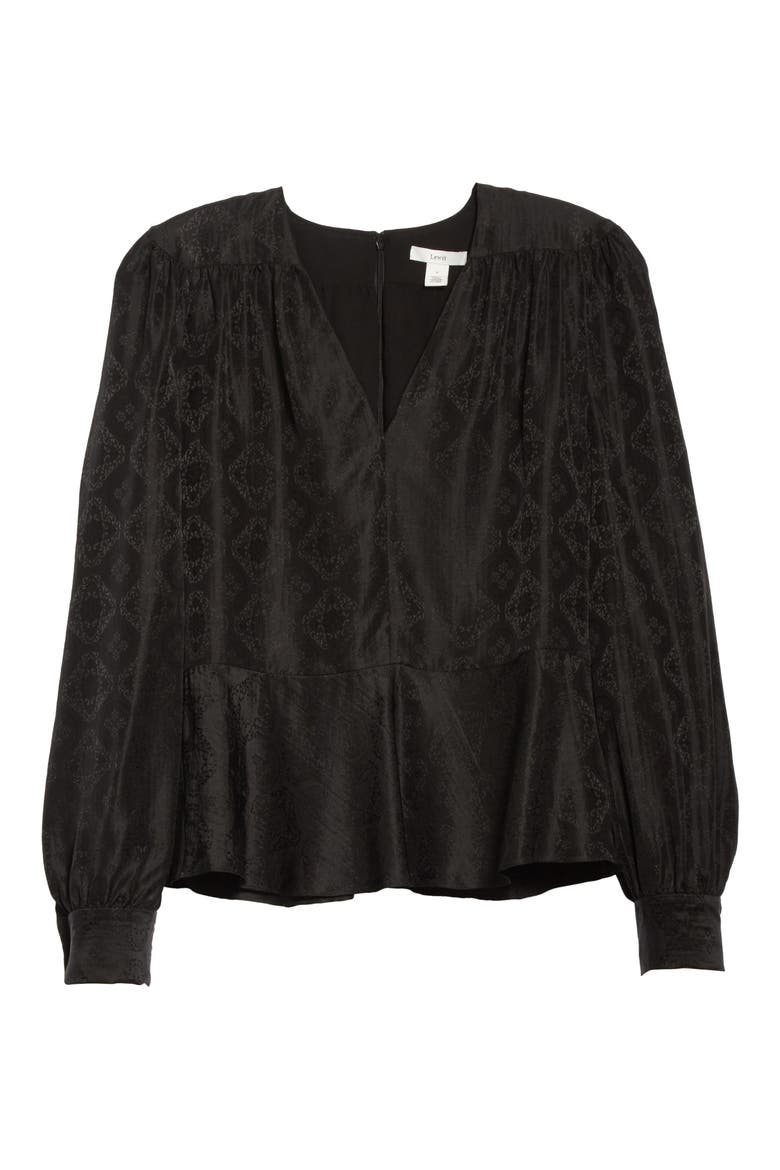 Jacquard Peplum Blouse, Alternate, color, BLACK
