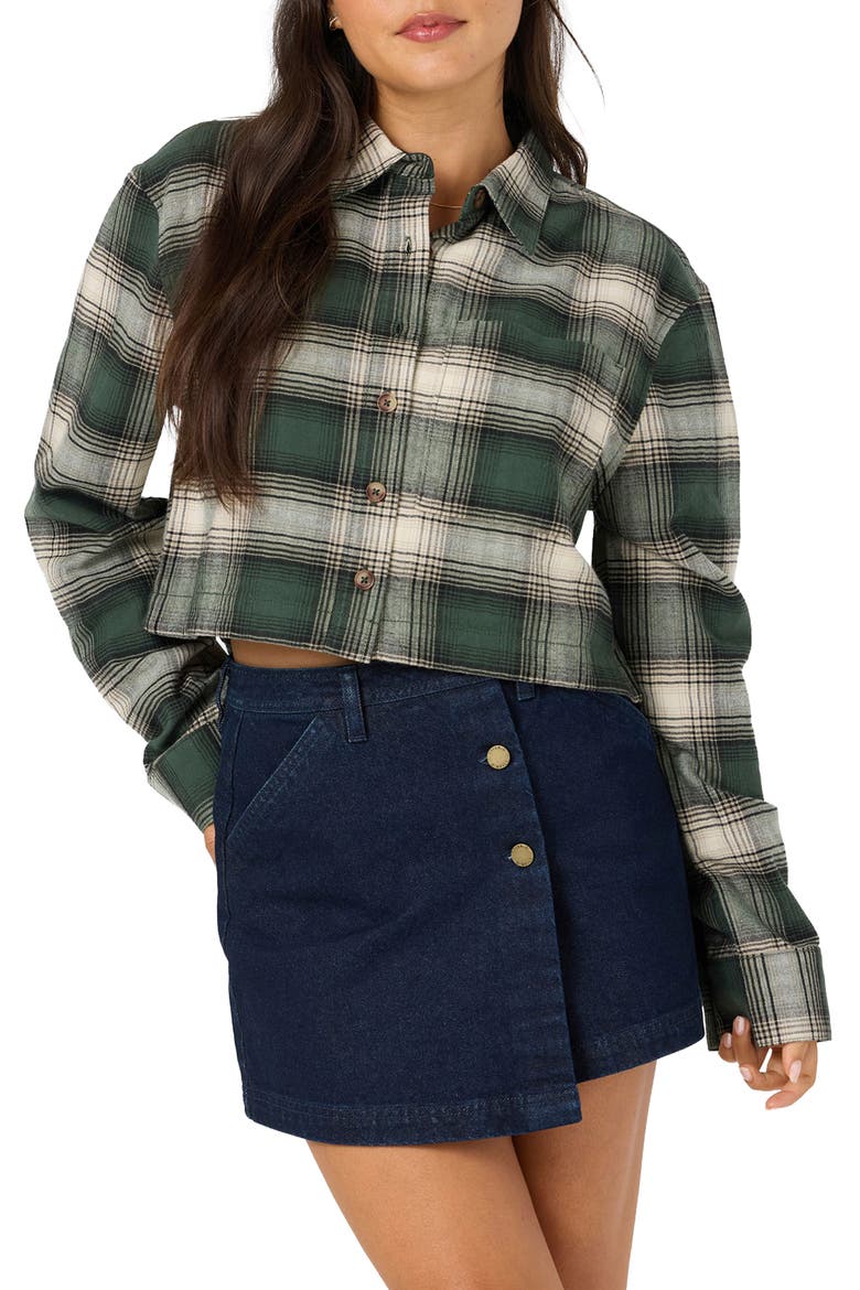 Pippa Plaid Cropped Flannel Shirt, Main, color, HUNTER GREEN