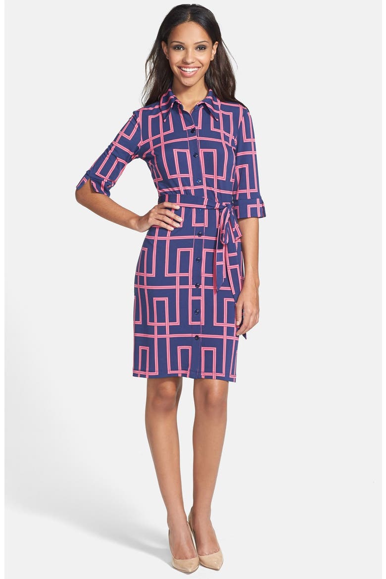 Print Jersey Shirtdress, Alternate, color, NAVY/ PINK