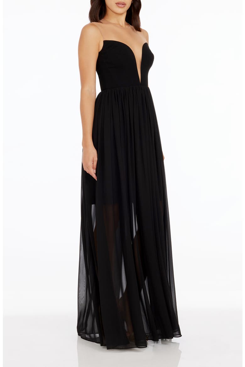 Eleanor Illusion Neck Gown, Alternate, color, BLACK