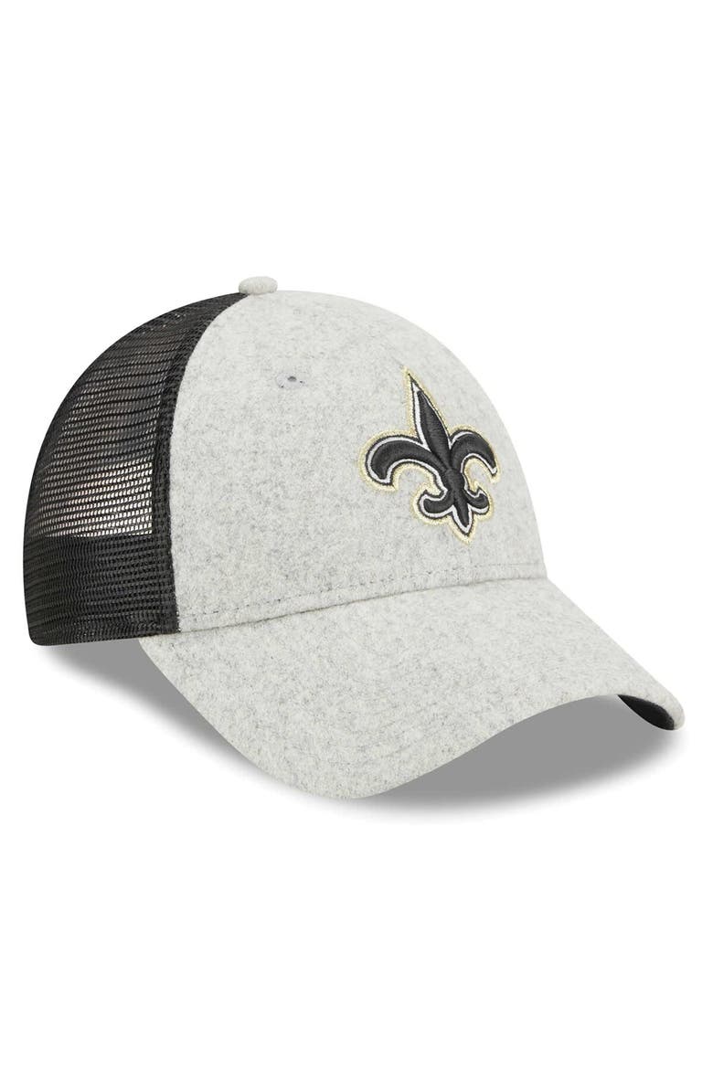 Men's New Era Heather Gray/Black New Orleans Saints Pop Trucker 9FORTY Adjustable Hat, Alternate, color, Heather Gray
