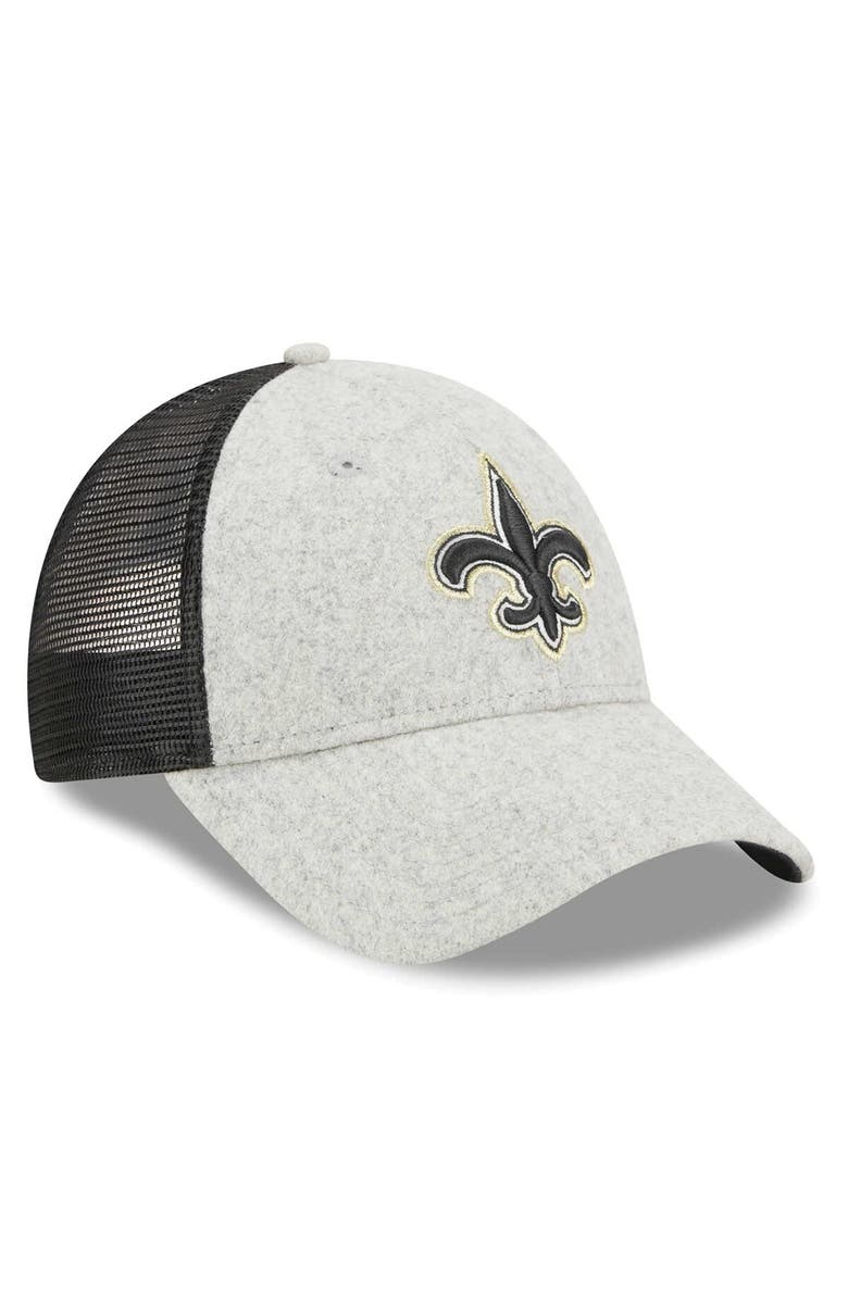 New Era Men's New Era Heather Gray/Black New Orleans Saints Pop Trucker 9FORTY Adjustable Hat, Alternate, color,