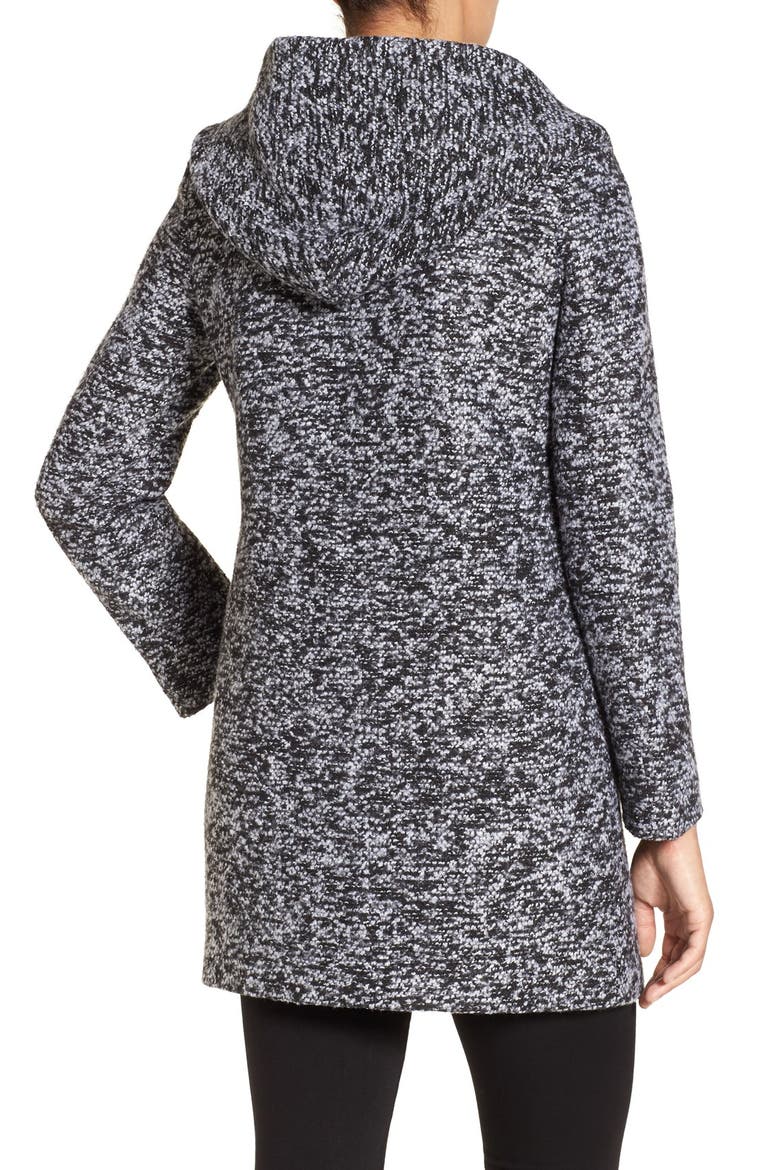 Asymetrical Tweed Duffle Coat, Alternate, color, BLACK/ GREY TWEED