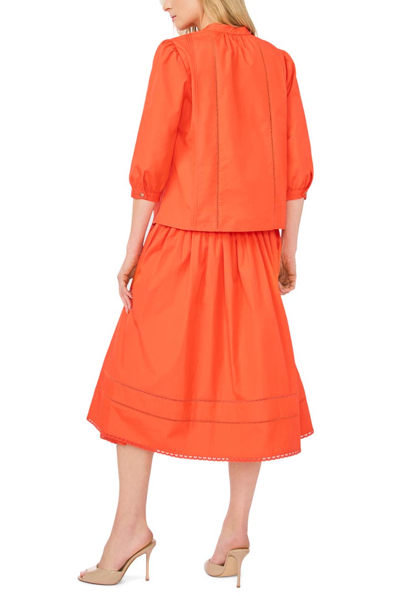 Camille Pleated Cotton Button-Up Top, Alternate, color, FIRE ORANGE