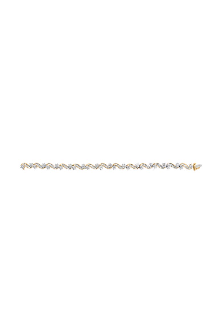 10k Yellow Gold 3.00 Cttw Round-Cut and Baguette-Cut Floral Link 7.25" Bracelet, Alternate, color, Yellow