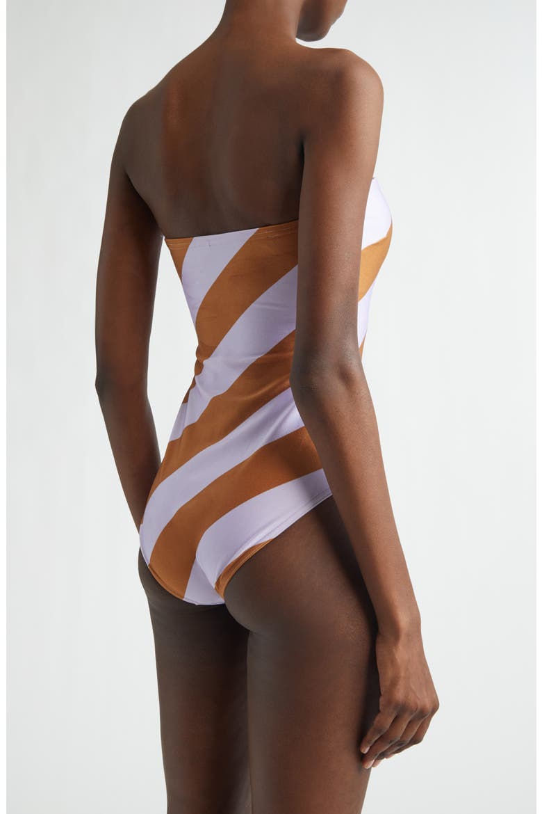 Indra Stripe One-Piece Bandeau Swimsuit, Alternate, color, LILAC TAN STRIPE