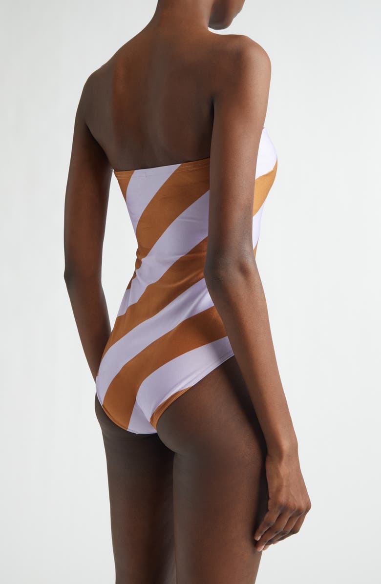 Zimmermann Indra Stripe One-Piece Bandeau Swimsuit, Alternate, color, Lilac Tan Stripe