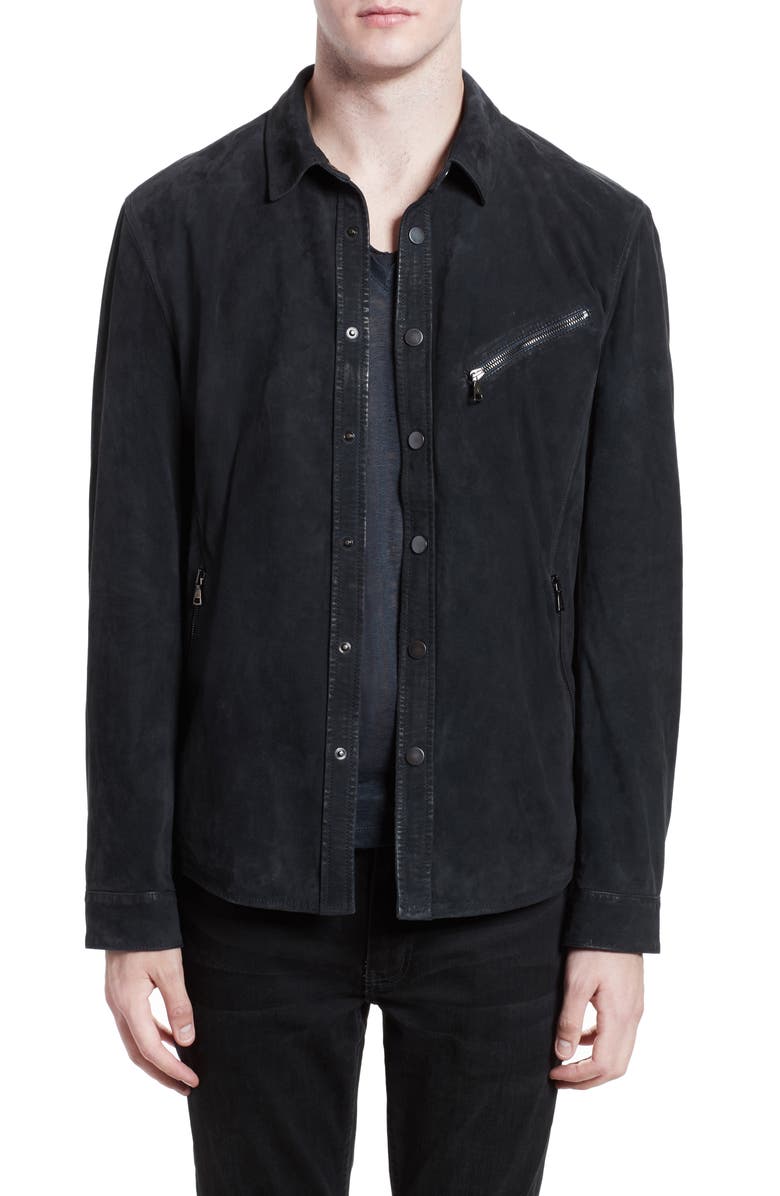 John Varvatos Suede Shirt Jacket, Main, color, Midnight