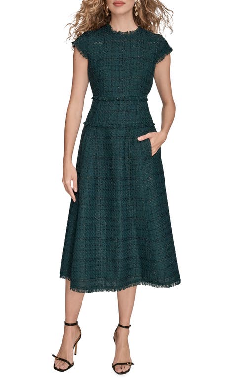 Donna Karan New York Metallic Tweed Midi Dress In Green