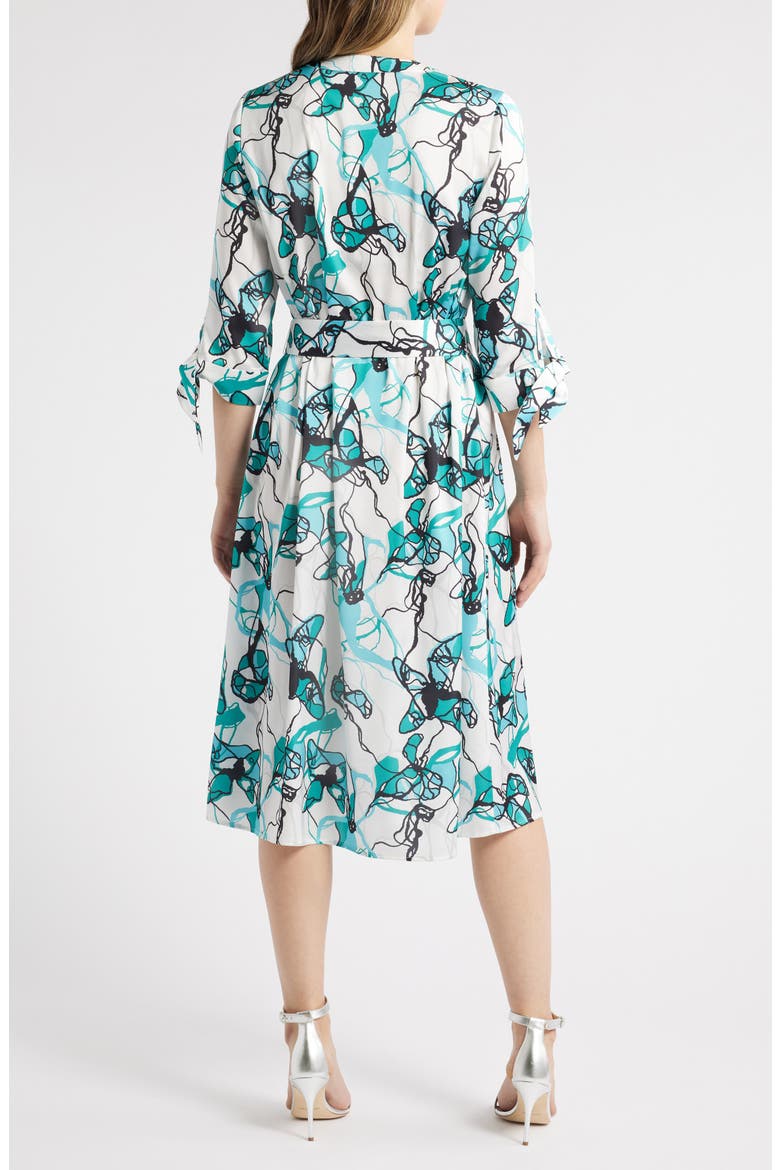Abstract Print Tie Waist A-Line Midi Dress, Alternate, color, EMERALD AWE MULTI