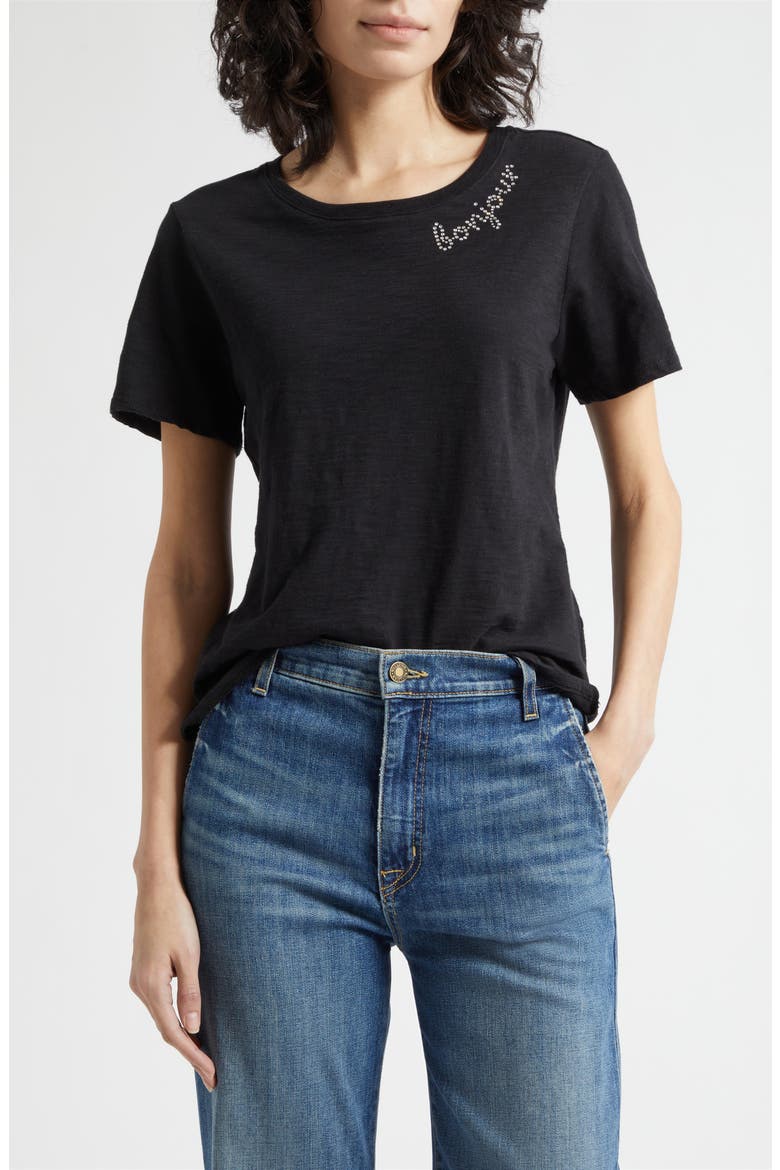 Rhinestone Bonjour Shrunken Cotton T-Shirt, Main, color, BLACK/ CLEAR