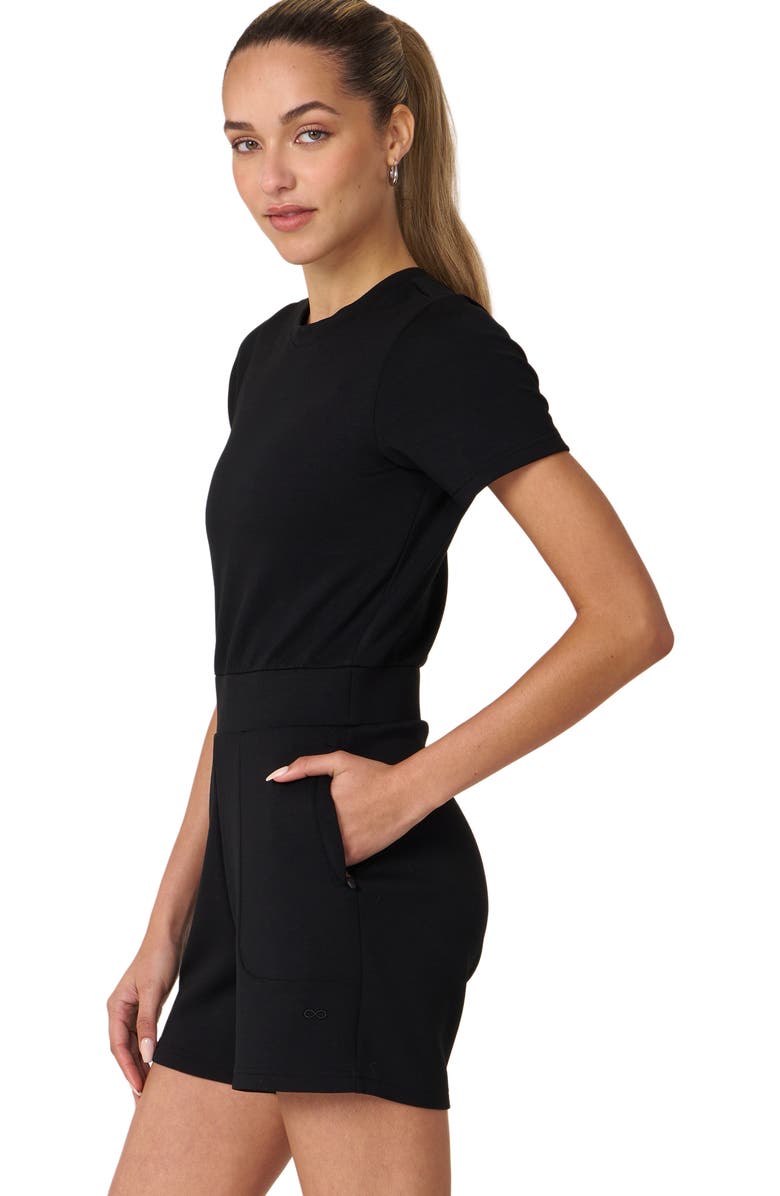 Rebody Active That's a Wrap Scuba Knit Romper, Alternate, color, Black