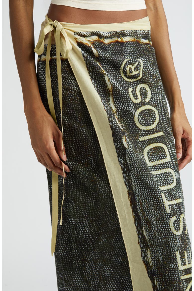 Midsummer Cotton Sarong Maxi Wrap Skirt, Alternate, color, BEIGE/ BLACK