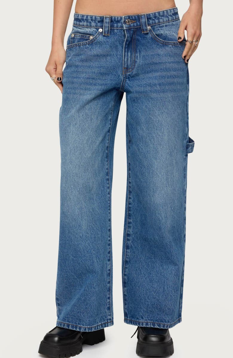 EDIKTED Low Rise Carpenter Jeans, Main, color, Blue