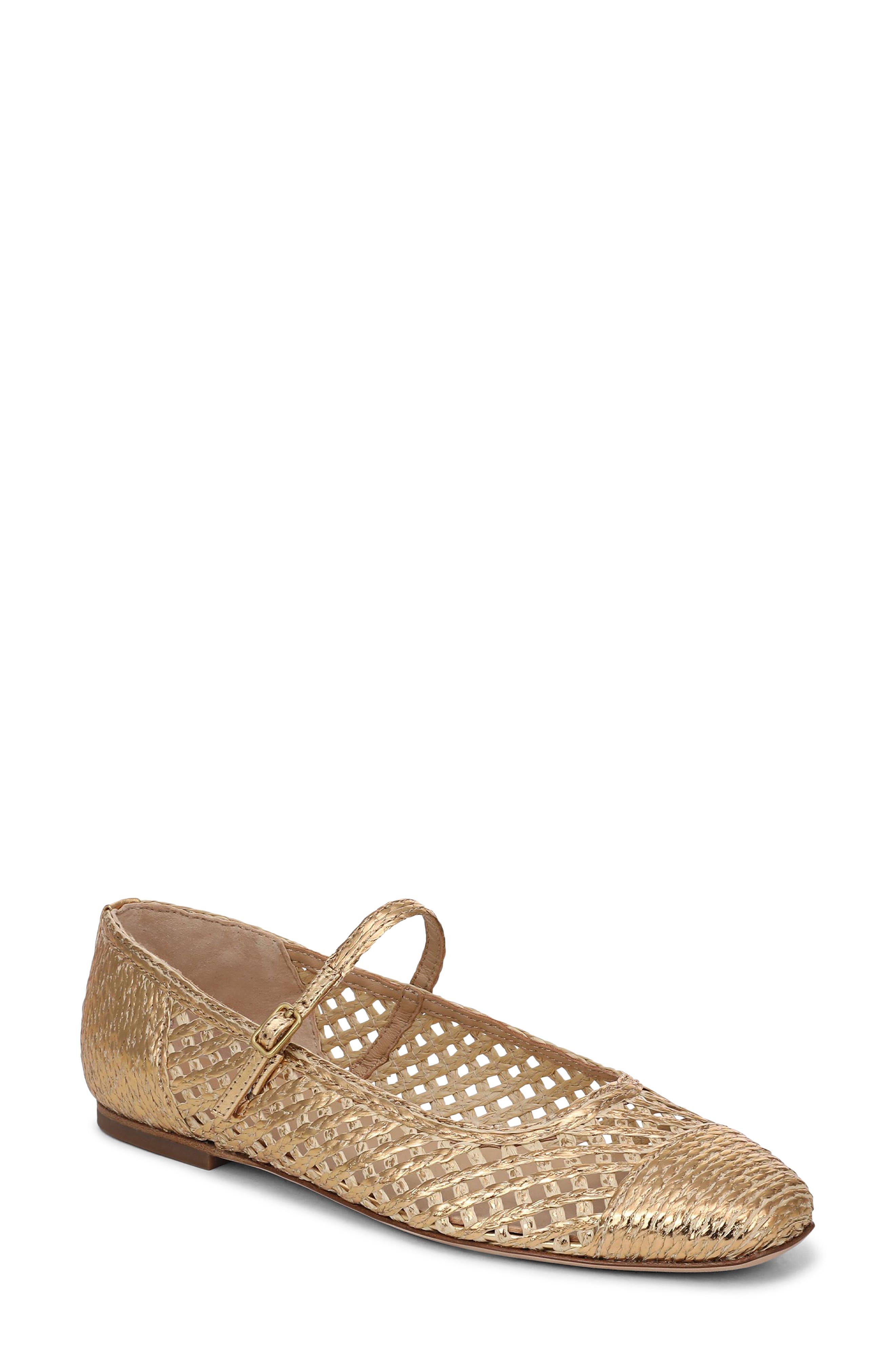 Veronica Beard Ellie Woven Ballet Flat, Main, color, Pale Gold