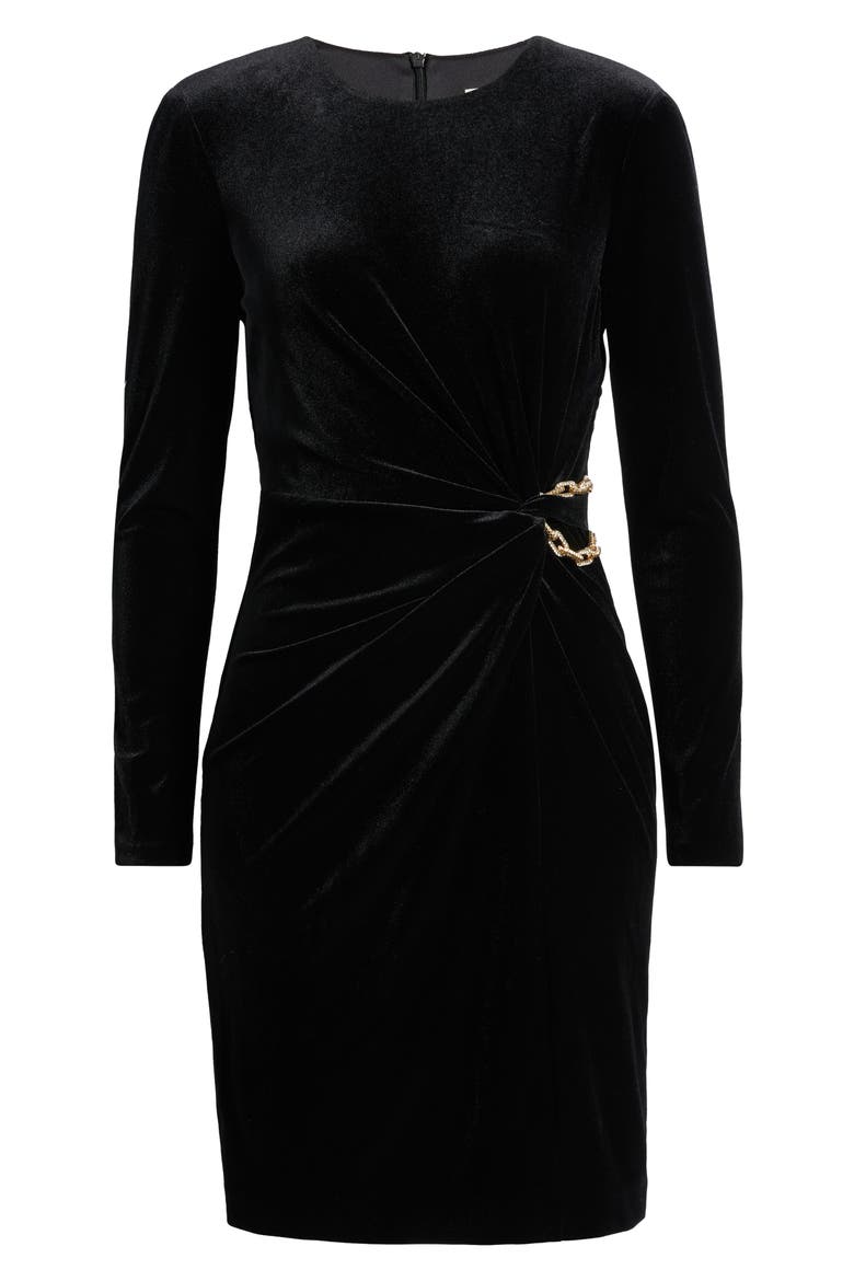 Pleated Velvet Cocktail Dress, Main, color, BLACK