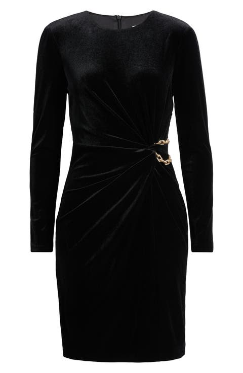 Pleated Velvet Cocktail Dress