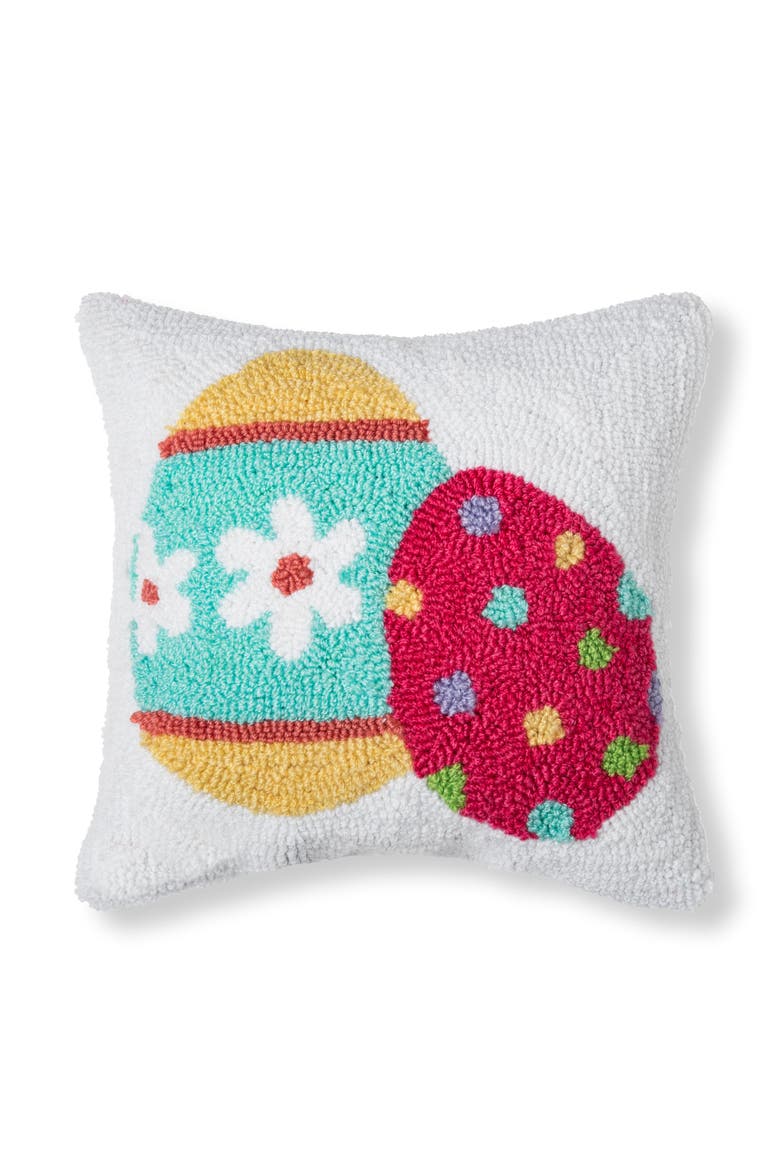 Easter Eggs White Mini Hooked Accent Pillow 12" x 12", Main, color, White