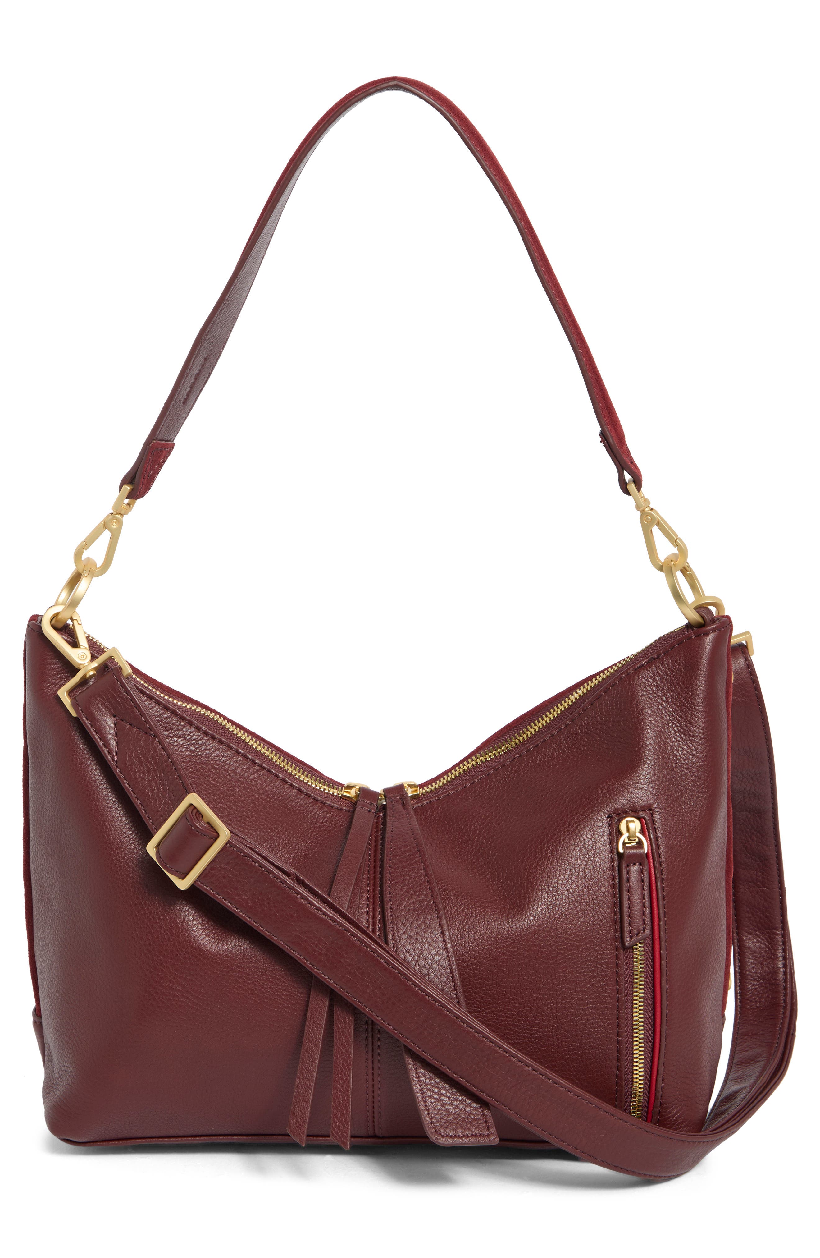 Grace Medium Suede Shoulder Bag, Alternate, color, CHERRYWOOD SUEDE/BRUSHED GOLD