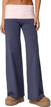 EDIKTED Foldover Contrast Wide Leg Pants