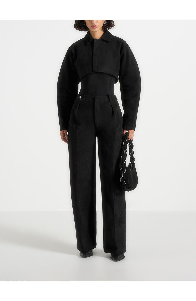 Manière De Voir Solene Suede Wide Leg Pleated Trousers, Main, color, Black