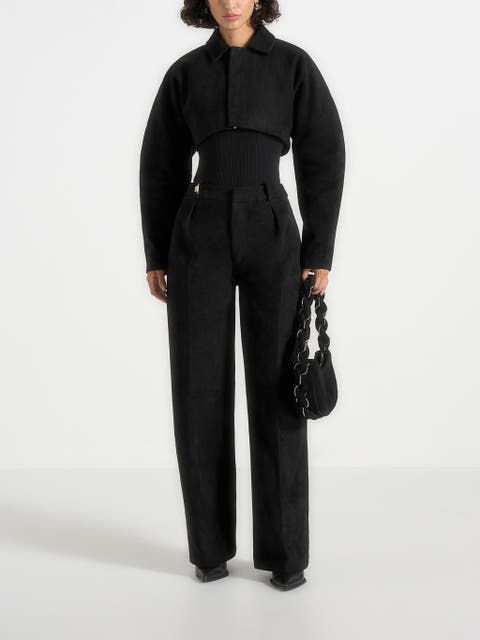 Solene Suede Wide Leg Pleated Trousers