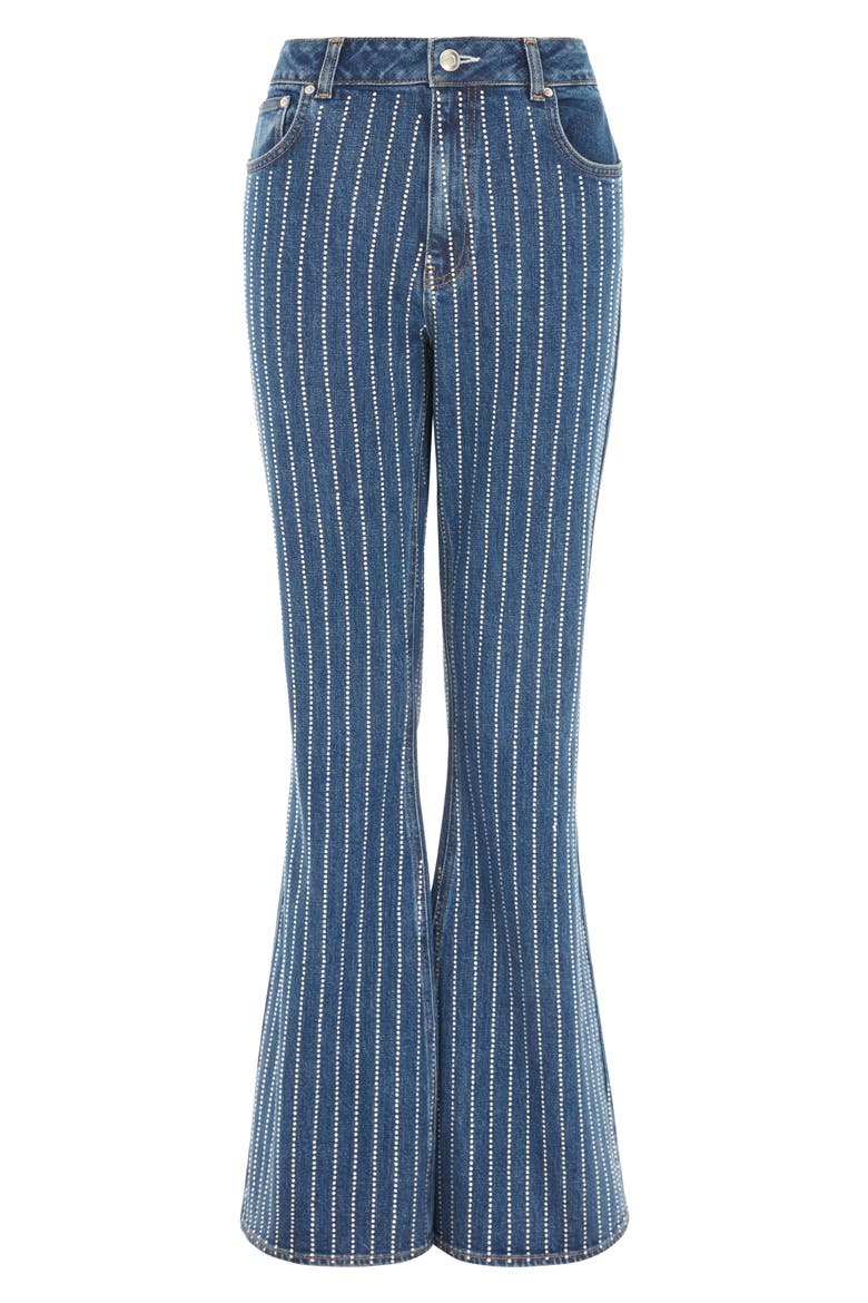 Diamante Flare Jeans, Alternate, color, MID BLUE