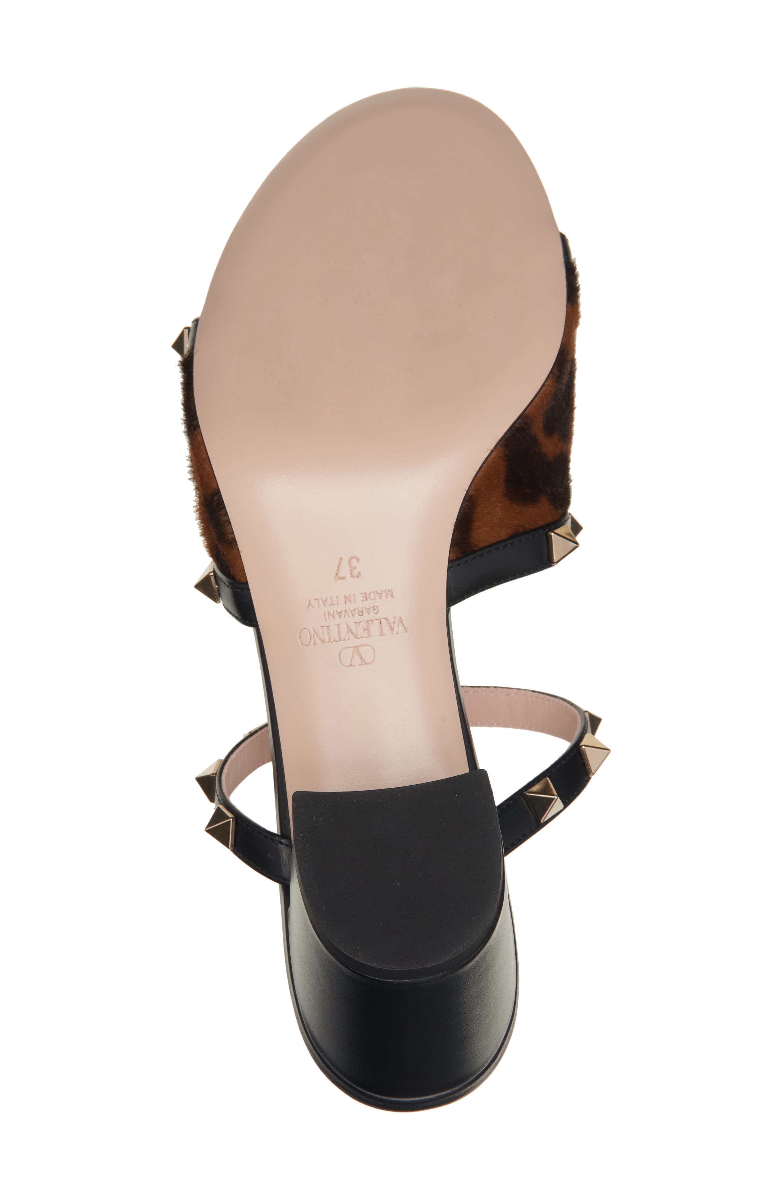 Valentino Garavani Rockstud Genuine Calf Hair & Leather Slide Sandal, Alternate, color, Ab7 Miele-T.moro/Nero