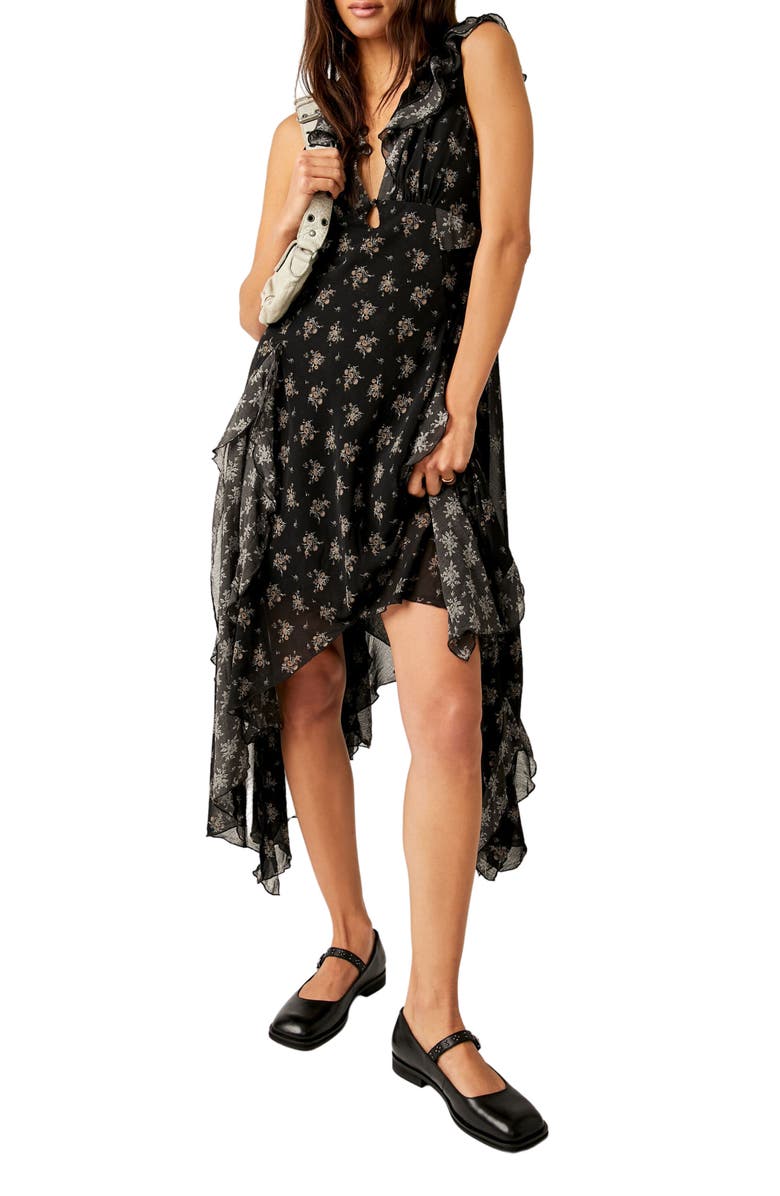 Free People Joaquin Floral Ruffle Plunge Dress, Main, color, 