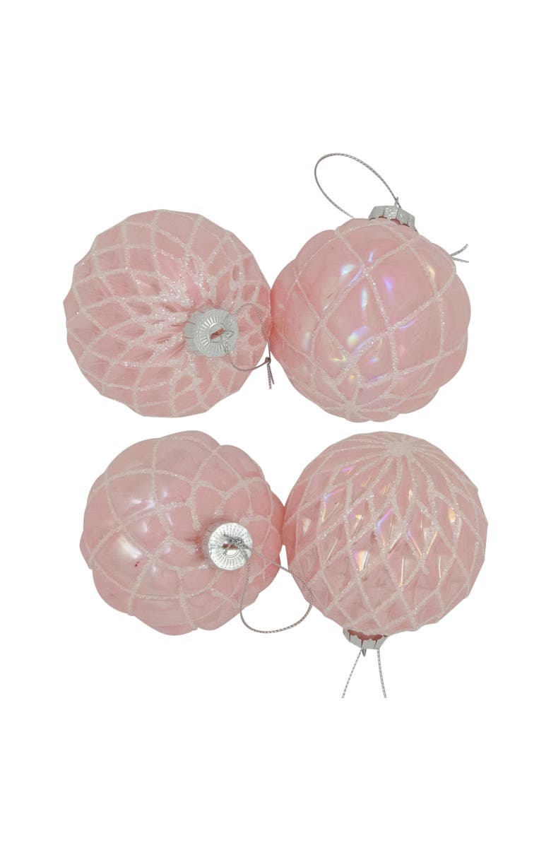 Northlight Glittered Geometric Iridescent Glass Ball Christmas Ornaments - 3" (80mm) - Pink  - 4ct, Alternate, color, Pink