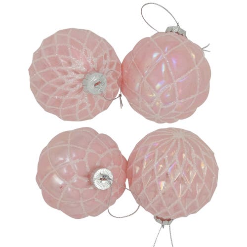 Northlight Glittered Geometric Iridescent Glass Ball Christmas Ornaments In Pink