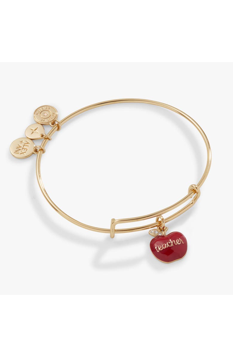 Alex and Ani Teacher 'Grow, Inspire, Love' Apple Charm Bangle, Main, color, Silver