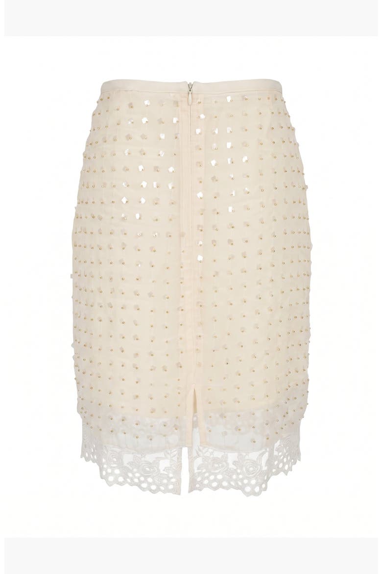 Embellished Sequin Lace Hem Mini Skirt, Alternate, color, Beige
