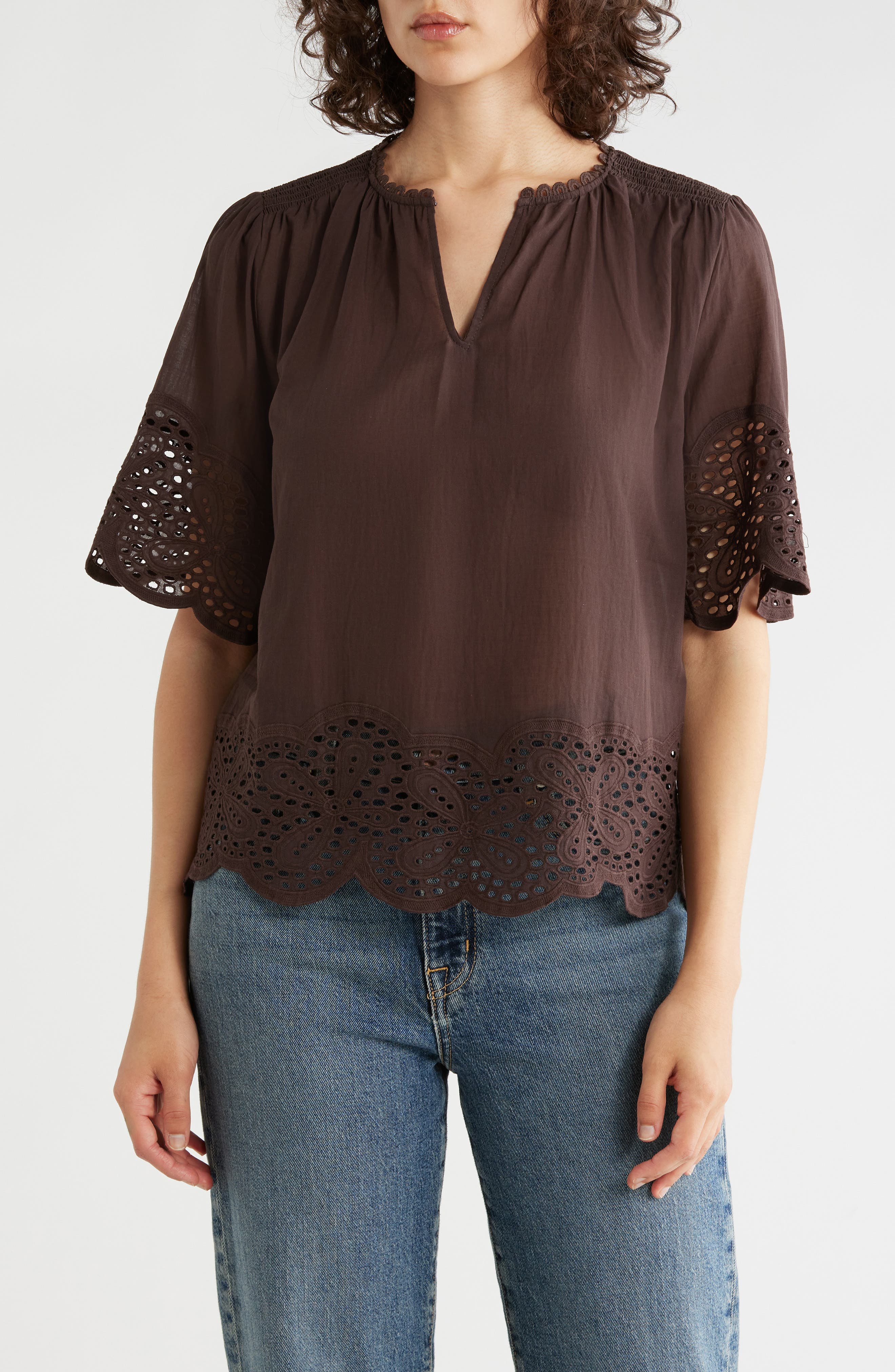 T Tahari Embroidered Cotton Top