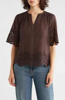 T Tahari Embroidered Cotton Top
